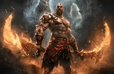 Games wallpapers: Kratos, God of War, sword, fire