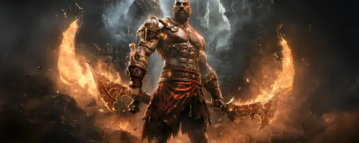 Games wallpapers: Kratos, God of War, sword, fire