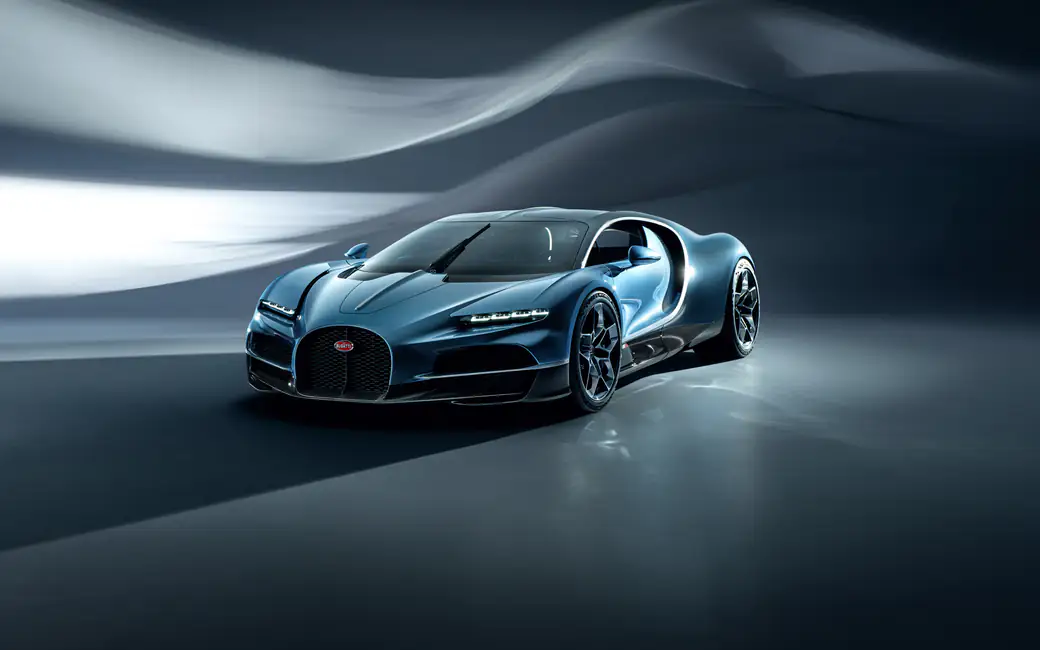 Blue Bugatti Tourbillon front view — desktop and phone wallpaper, free download