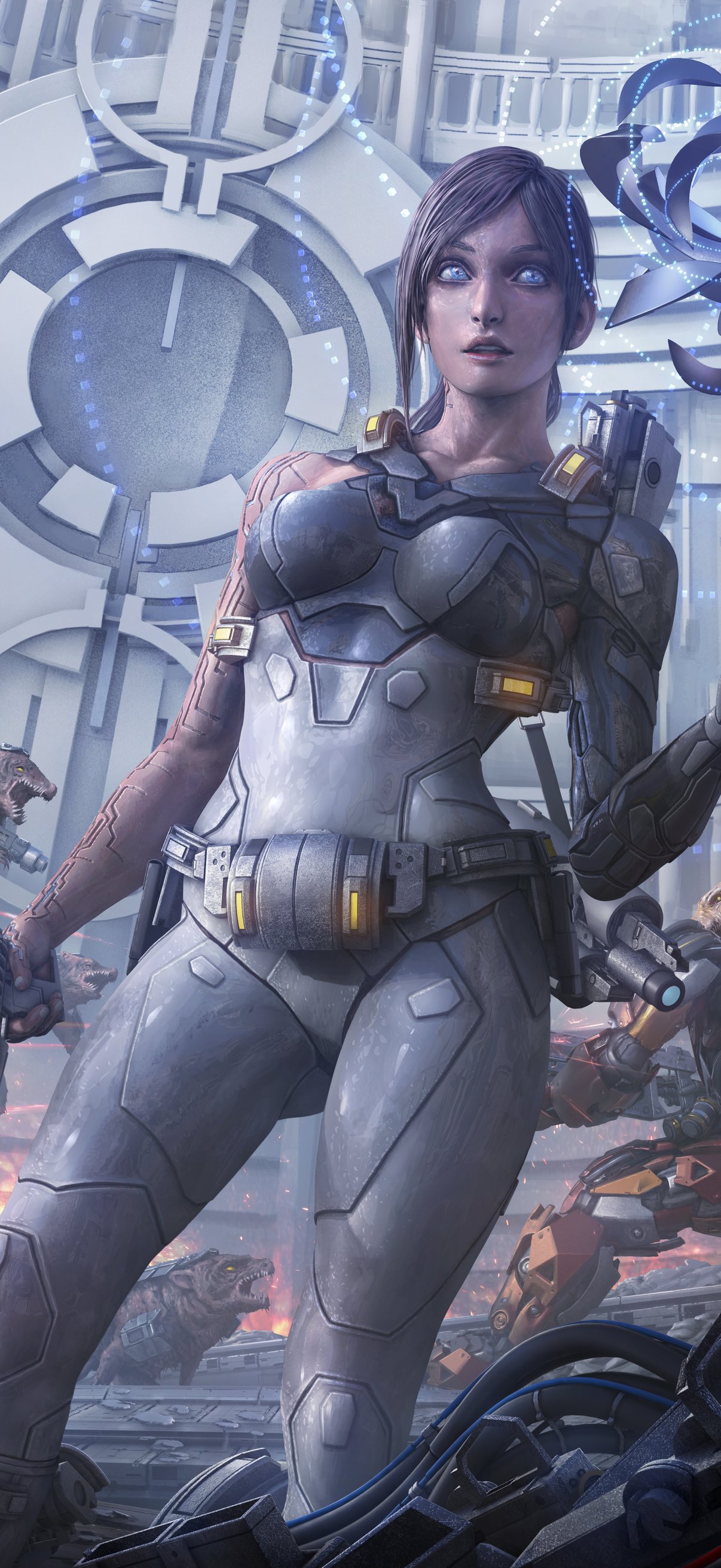 Cyborg woman commanding robotic battle - Wallpapers for iPhone 17 Pro/17/16 Pro in 1206x2622 resolution