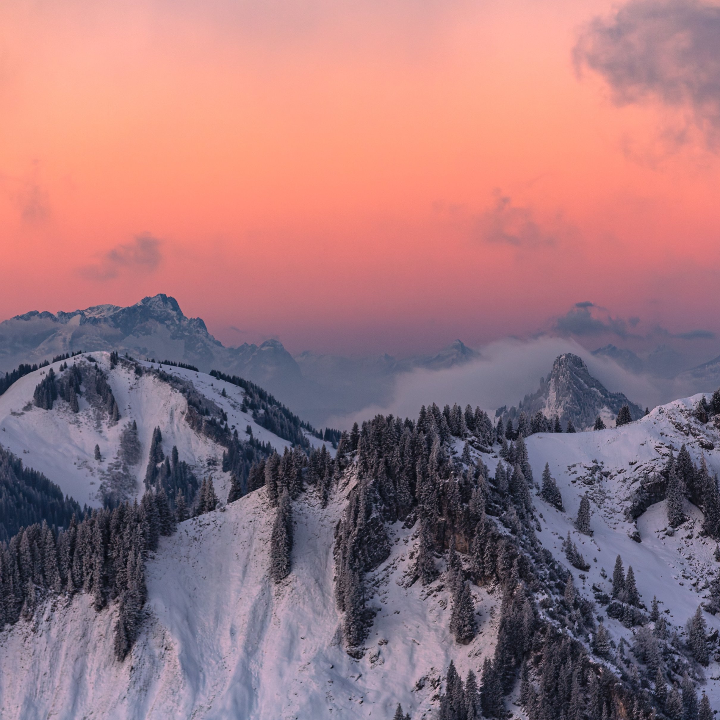 Snowy Alps under a red sunset - Wallpapers for iPad Pro 11″ 2024 in 2420x2420 resolution