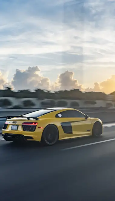 Обои машины: Audi R8, автомагистраль, спорткар, закат