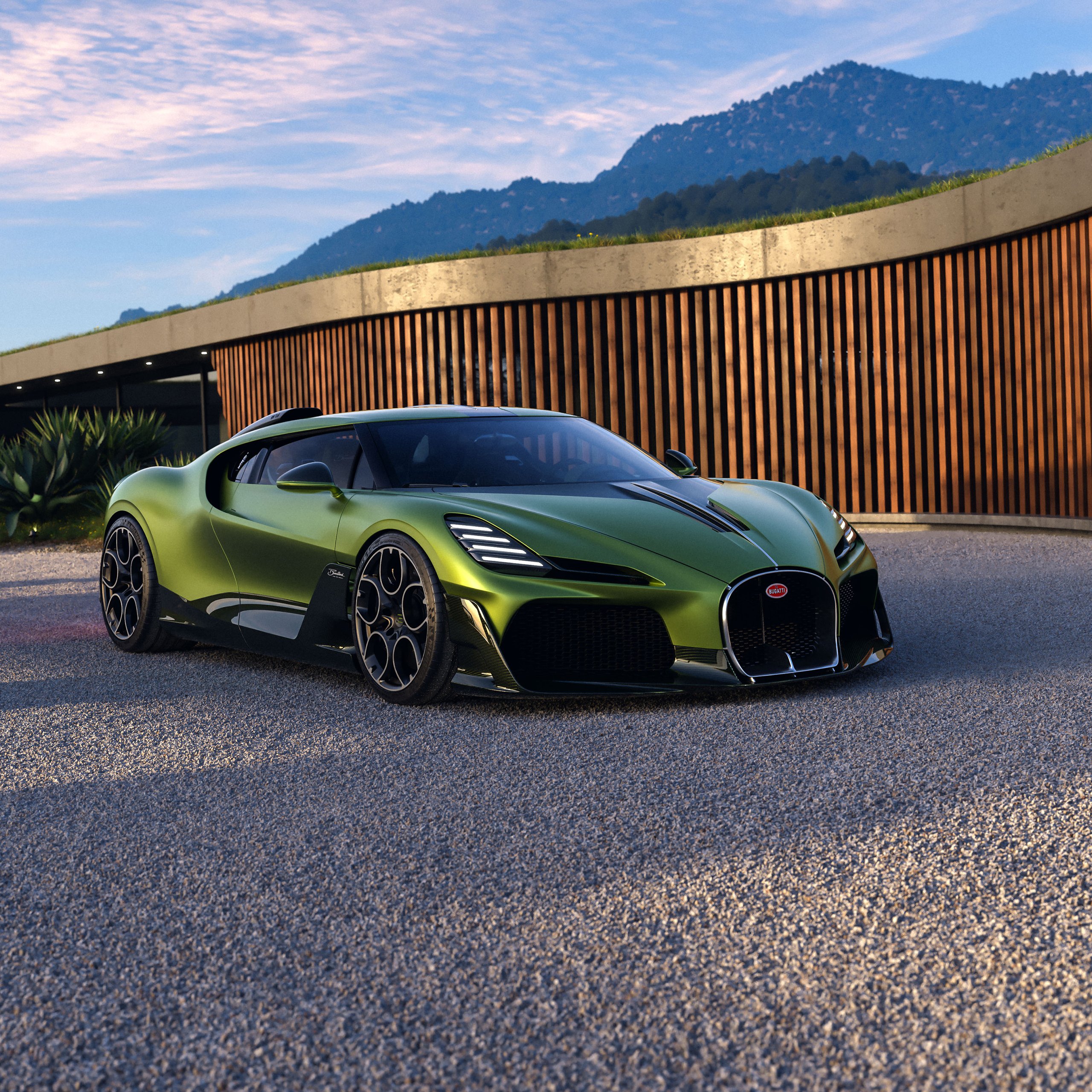 Sporty Bugatti Brouillard front view - Wallpapers for Samsung Galaxy Tab S9 FE+/Tab S11, Xiaomi Pad 5, Redmi Pad 2 Pro, POCO Pad in 2560x2560 resolution