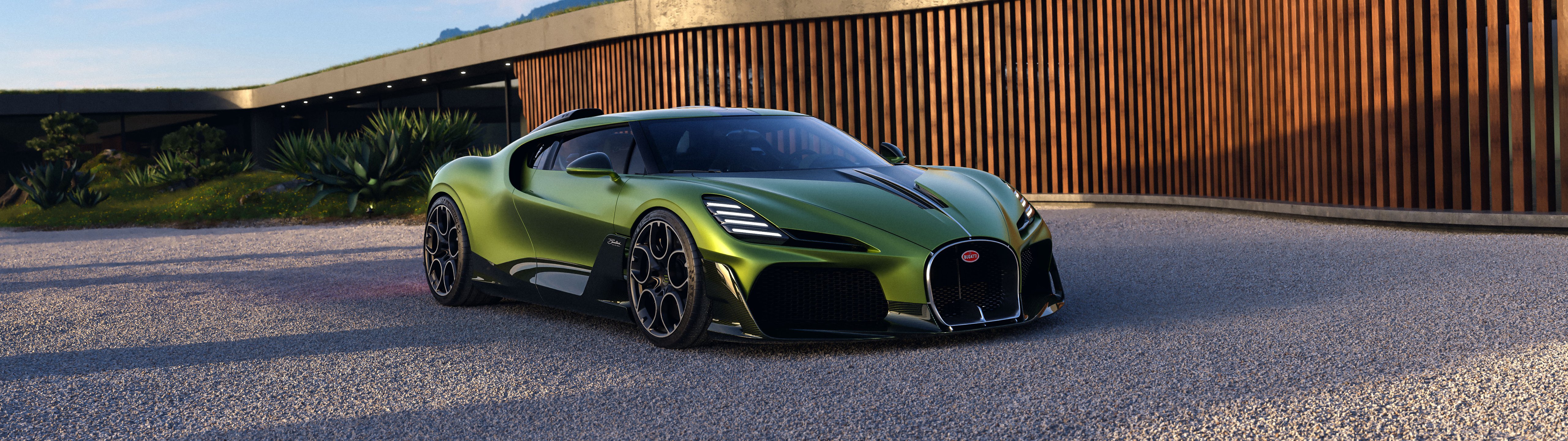 Sporty Bugatti Brouillard front view - UltraWide 32:9 wallpapers in 5120x1440 resolution