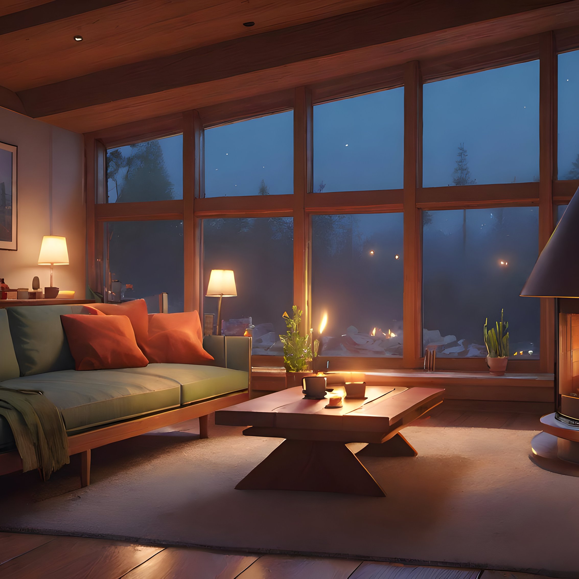 Cozy Interior With Fireplace And Window - Wallpapers for iPad mini 8.3″ in 2266x2266 resolution