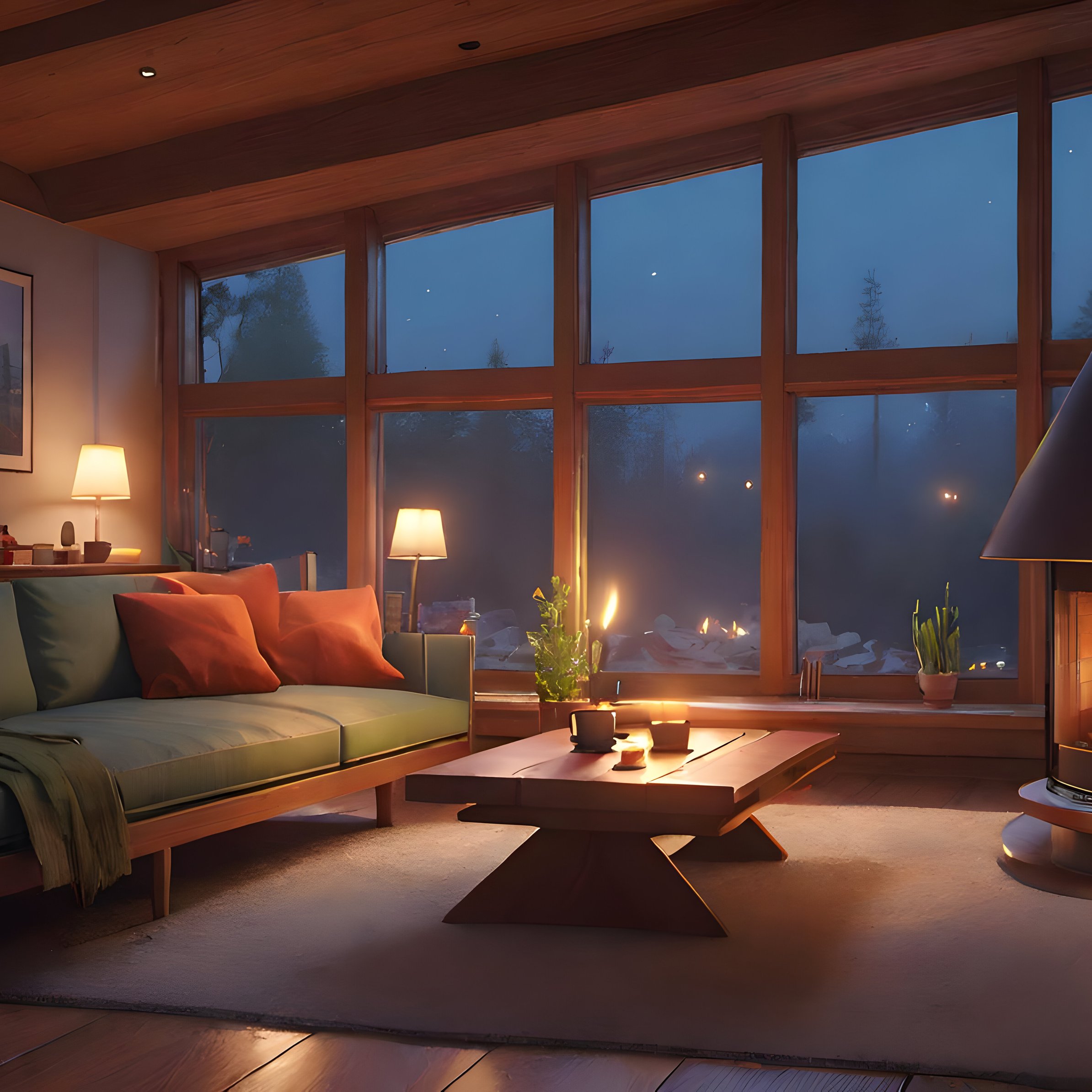 Cozy Interior With Fireplace And Window - Wallpapers for iPad Pro 11″ in 2388x2388 resolution