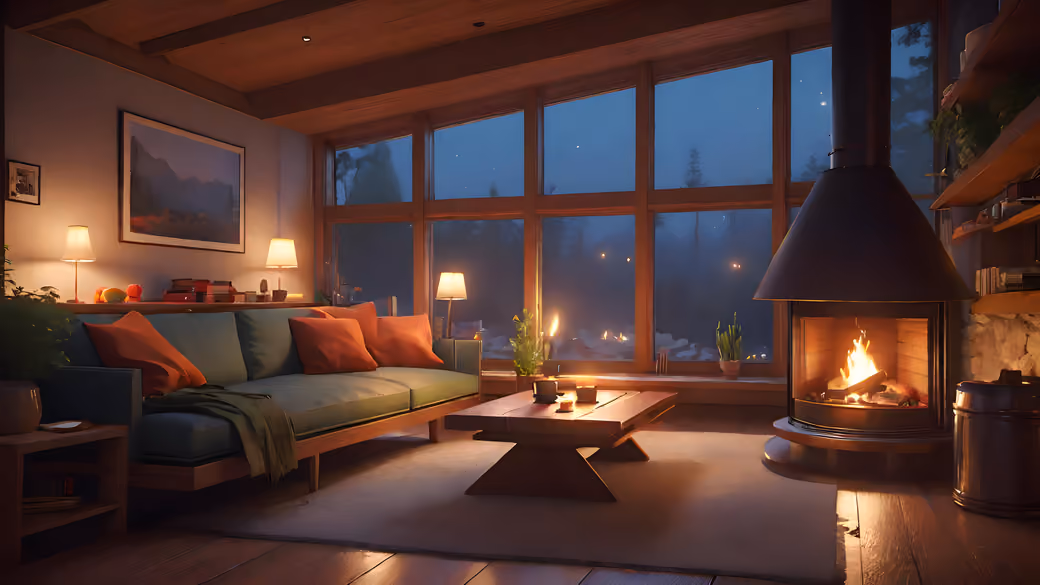 Cozy Interior With Fireplace And Window - Wallpapers for iPhone Air in 1260x2736 resolution