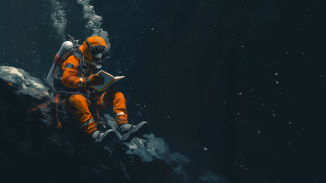Scuba diver reading underwater - Wallpapers for Apple MacBook 16″ in 3072x1920 resolution