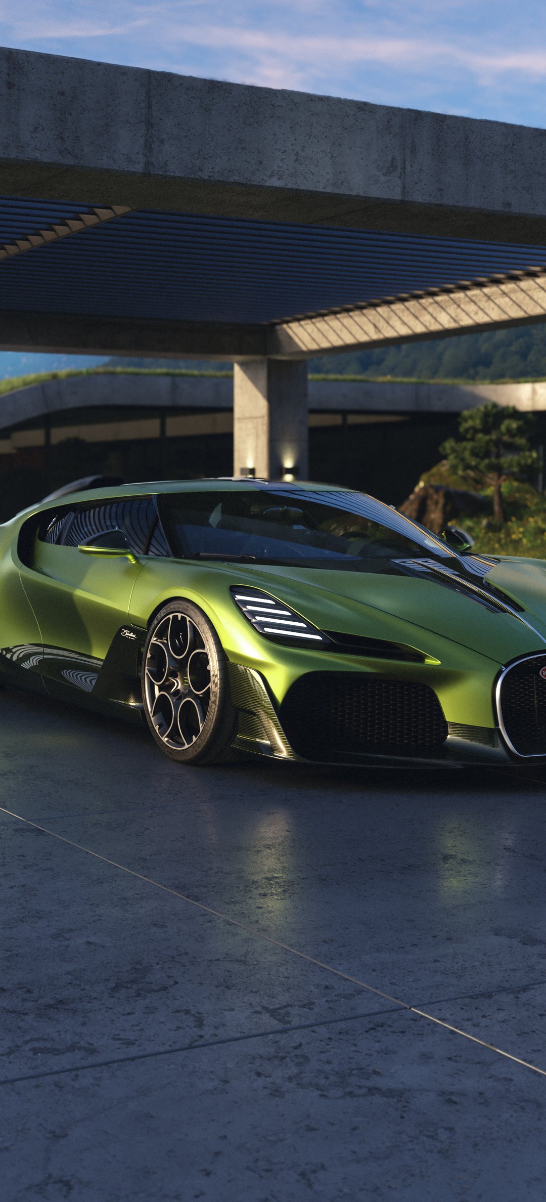 Bugatti Brouillard parked near modern house - Wallpapers for Honor/Huawei in 1080x2376 resolution