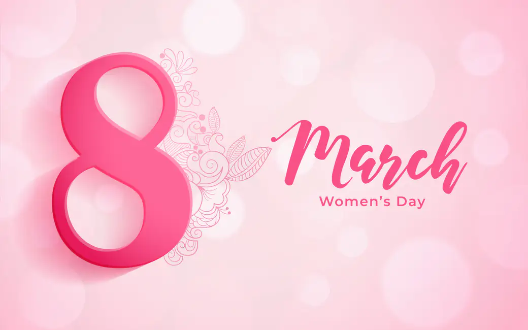 March 8 Pink Womens Day Number — desktop and phone wallpaper, free download