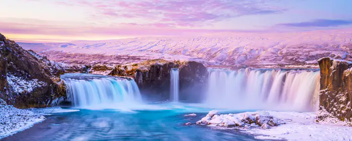 UltraWide 32:9 cold wallpapers (5120x1440): Iceland, waterfall, winter, river