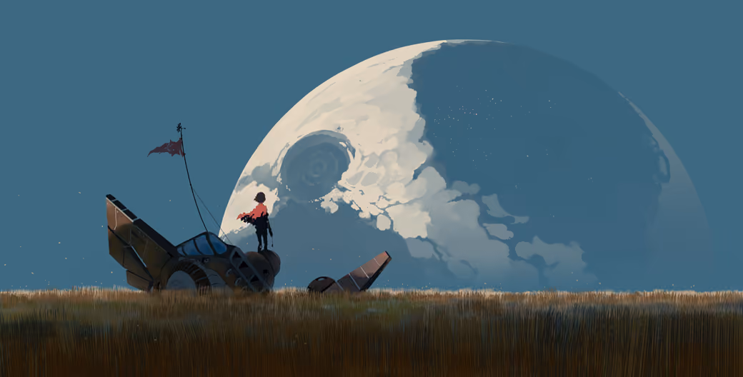 Ruined planet in the sky — desktop and phone wallpaper, free download