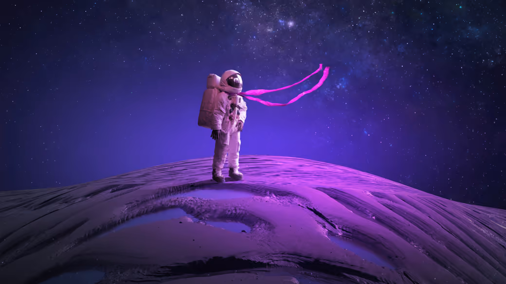 Astronaut on the purple planet — desktop and phone wallpaper, free download