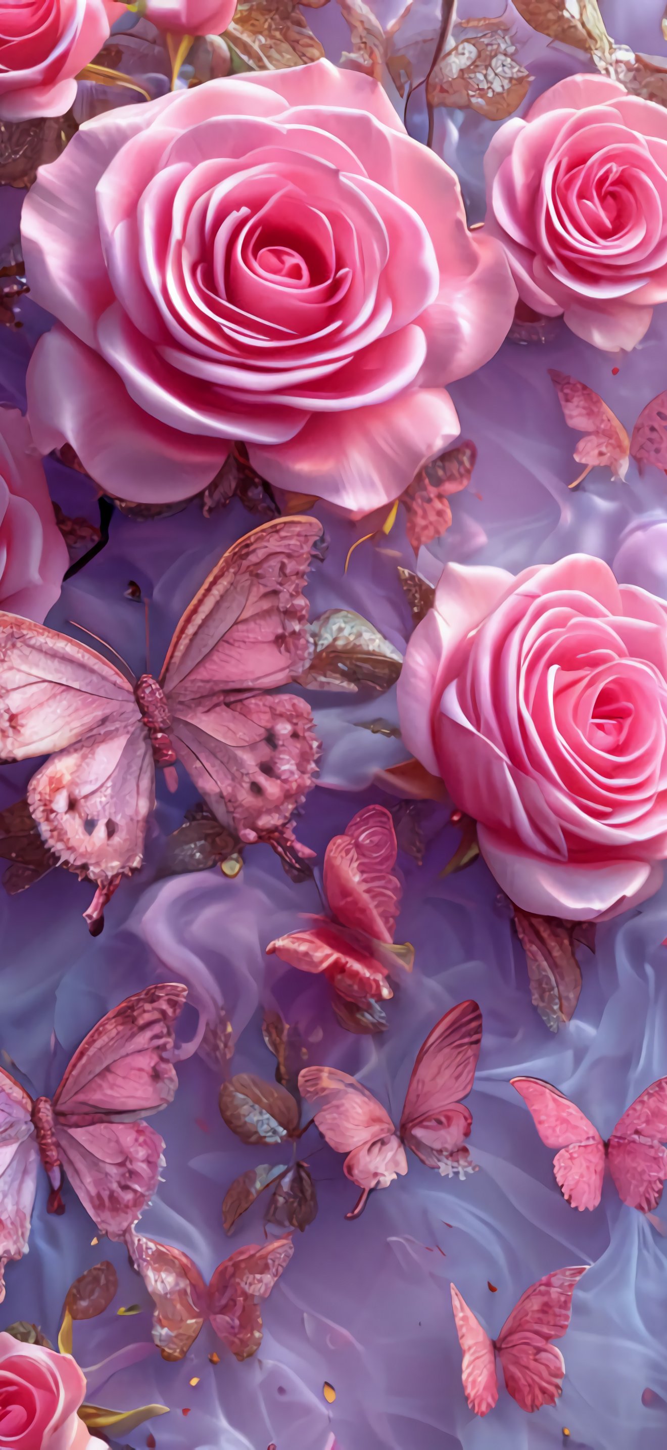 Pink roses with butterflies - Wallpapers for iPhone 17 Pro Max/16 Pro Max in 1320x2868 resolution
