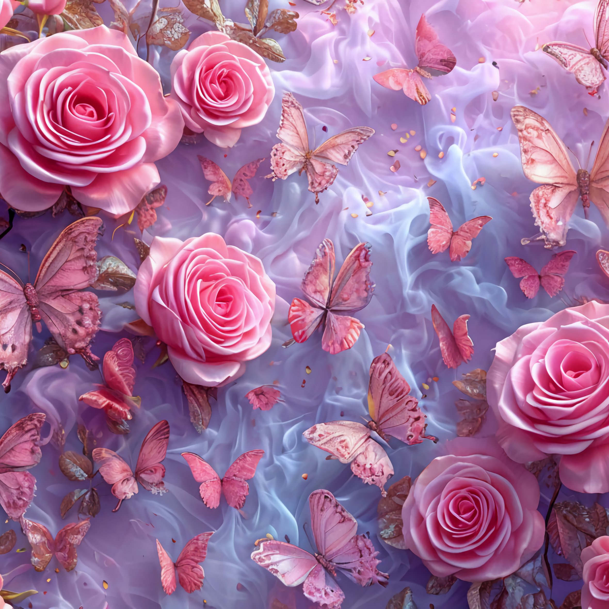 Pink roses with butterflies - Wallpapers for iPad Air 10.9″ in 2360x2360 resolution