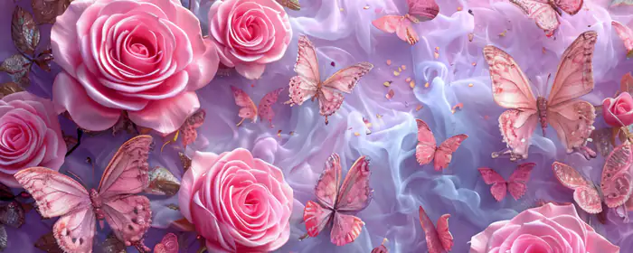 UltraWide 21:9 romance wallpapers (3440x1440): roses, butterfly, flowers, petals