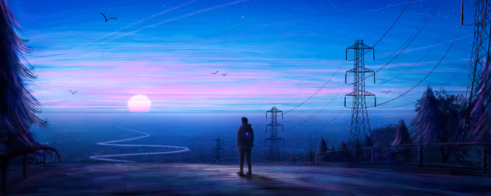 UltraWide 32:9 обои (5120x1440): закат, мужчина, горизонт, небо