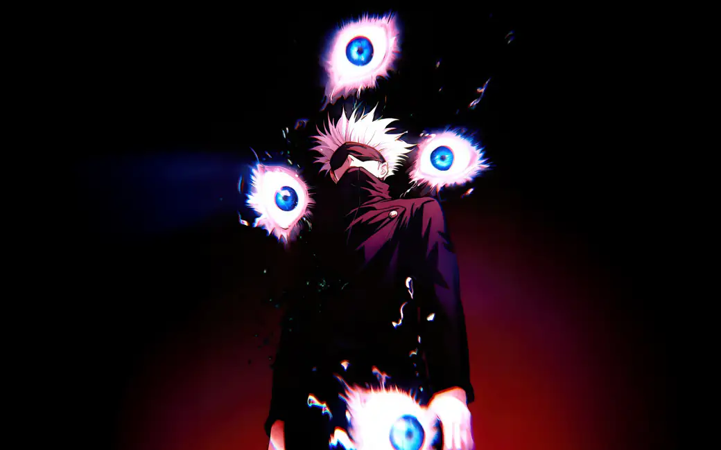 Satoru Gojo with glowing eyes effects — desktop and phone wallpaper, free download