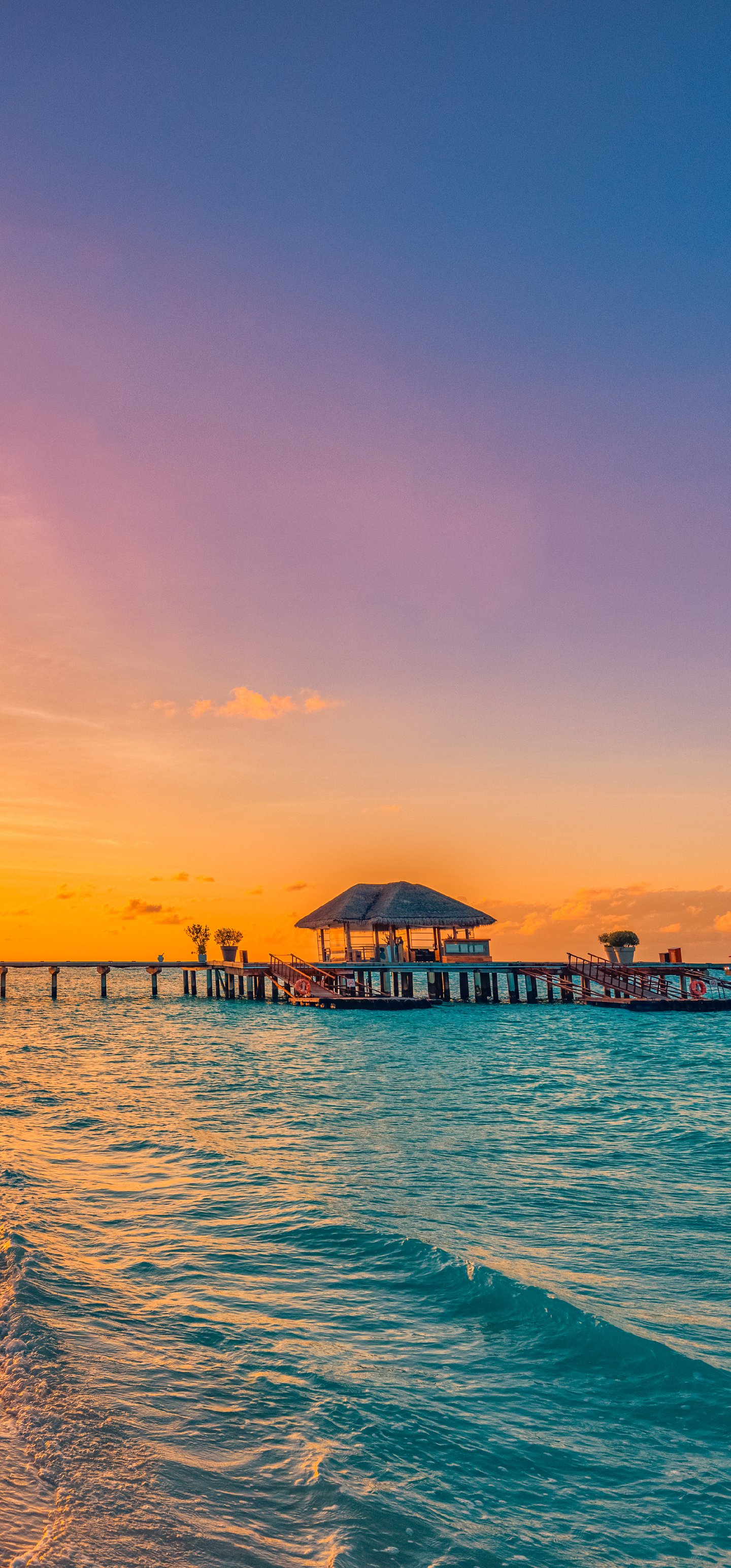 Tropical beach with orange sunset - Wallpapers for Samsung Galaxy S22 Ultra/S23 Ultra in 1440x3088 resolution