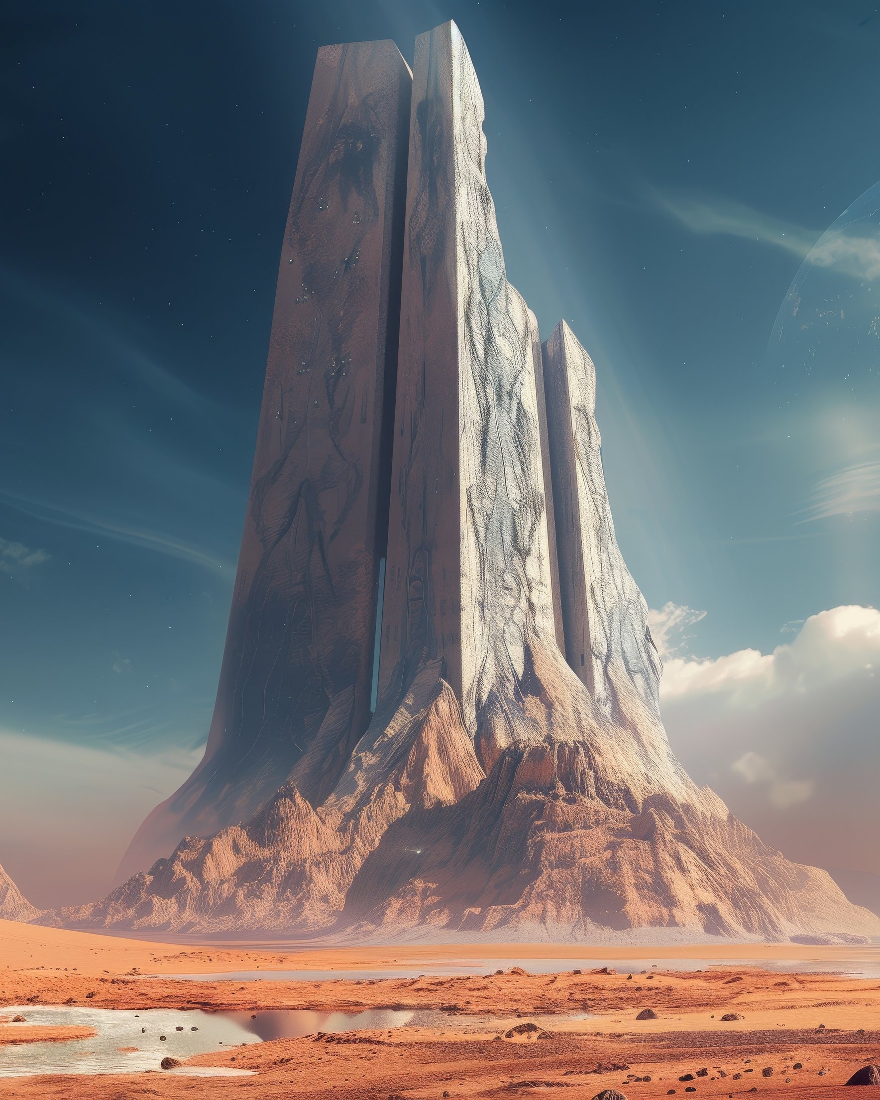 Alien desert landscape with towering monolith - Wallpapers for Samsung Galaxy Z Fold 2/3 in 1768x2208 resolution