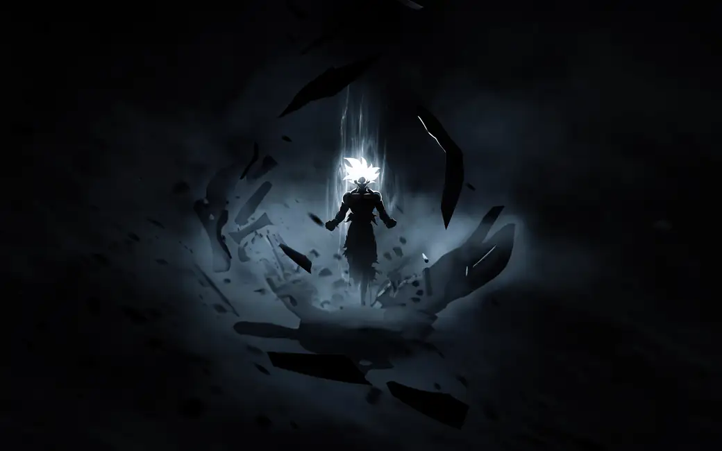Son Goku in Super Saiyan in the Dark — desktop and phone wallpaper, free download
