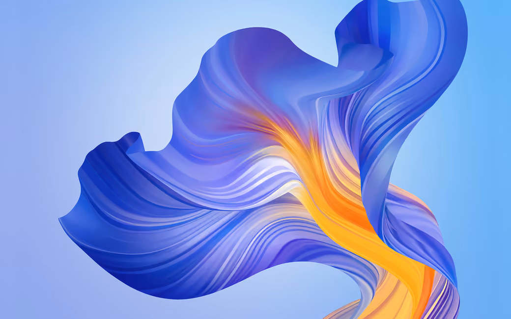 Flowing blue and orange abstract shape — desktop and phone wallpaper, free download