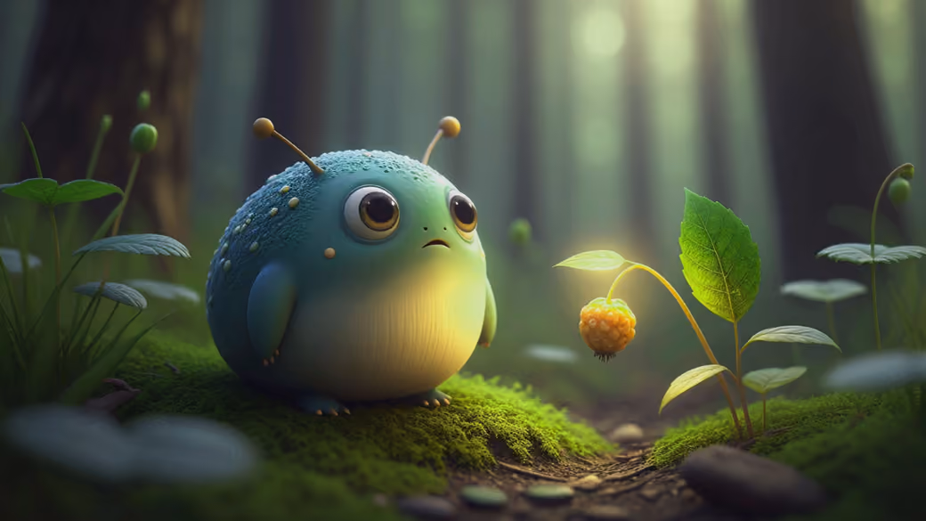 Blue alien animal in the forest — desktop and phone wallpaper, free download
