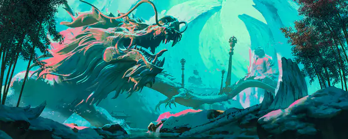 UltraWide 32:9 dragon wallpapers (5120x1440): dragon, temple, winter, bamboo