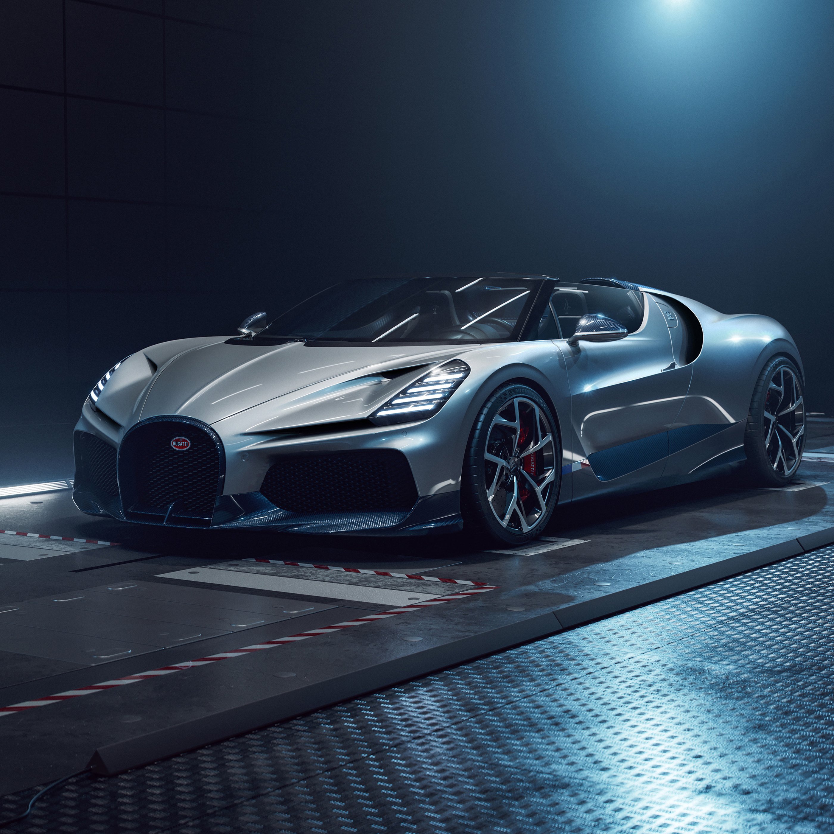 Silver Bugatti Mistral W16 - Wallpapers for Samsung Galaxy Tab S9+ in 2800x2800 resolution