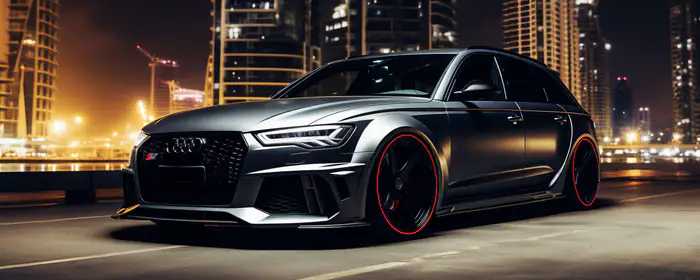 UltraWide 21:9 обои Audi (2560x1080): Audi RS 6, ночь, небоскрёбы, улица