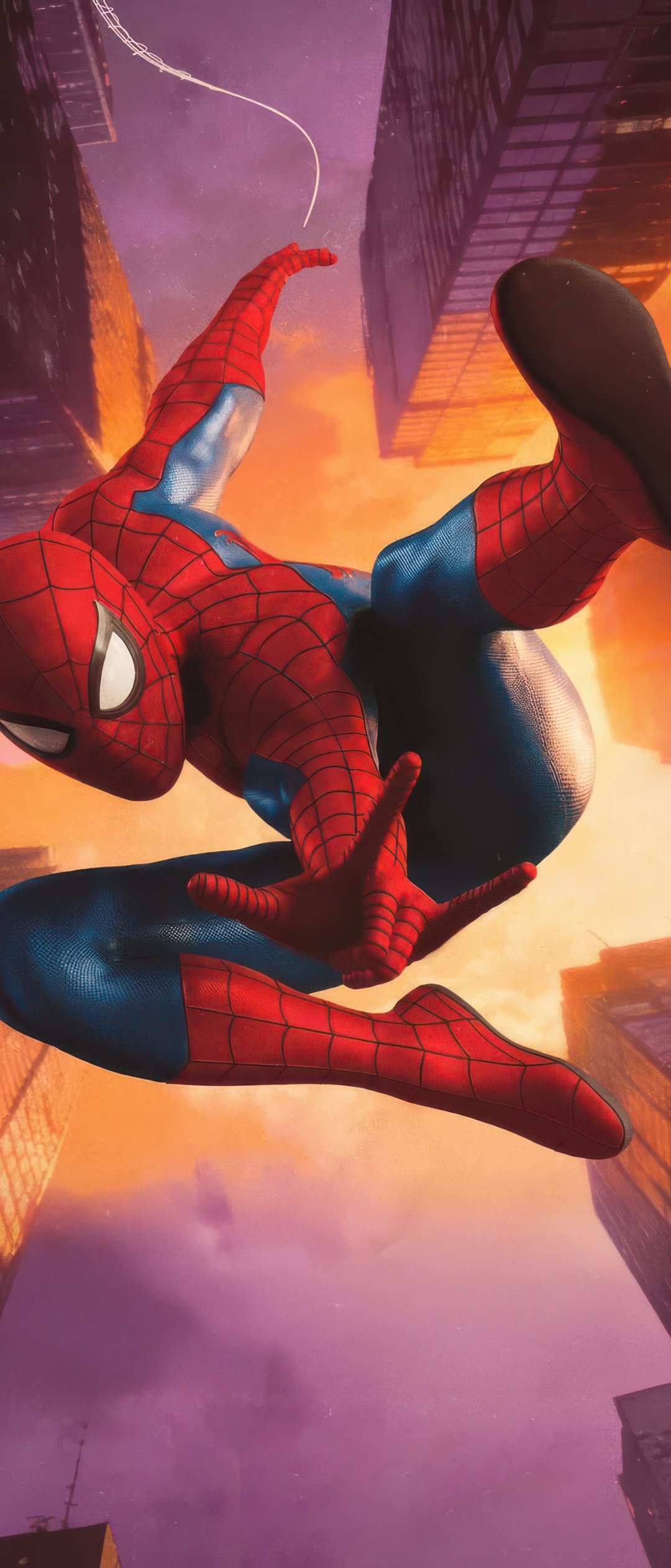 Spider-Man jumping between skyscrapers - Wallpapers for Samsung Galaxy Z Flip7, Sony Xperia 5 II/5 III/5 V/10 IV/10 V, Xiaomi Mix Fold 3 in 1080x2520 resolution