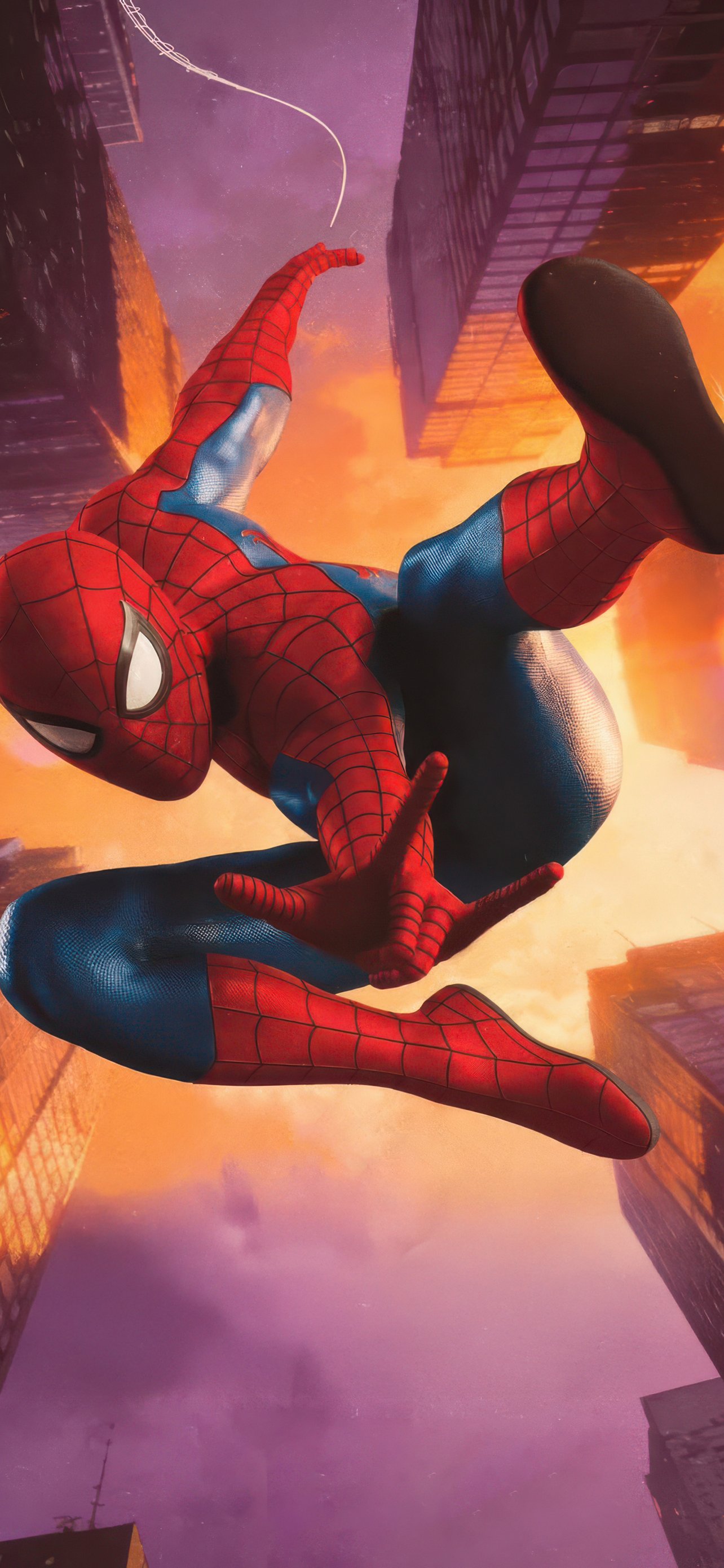 Spider-Man jumping between skyscrapers - Wallpapers for iPhone 13 Pro Max/12 Pro Max/14 Plus in 1284x2778 resolution