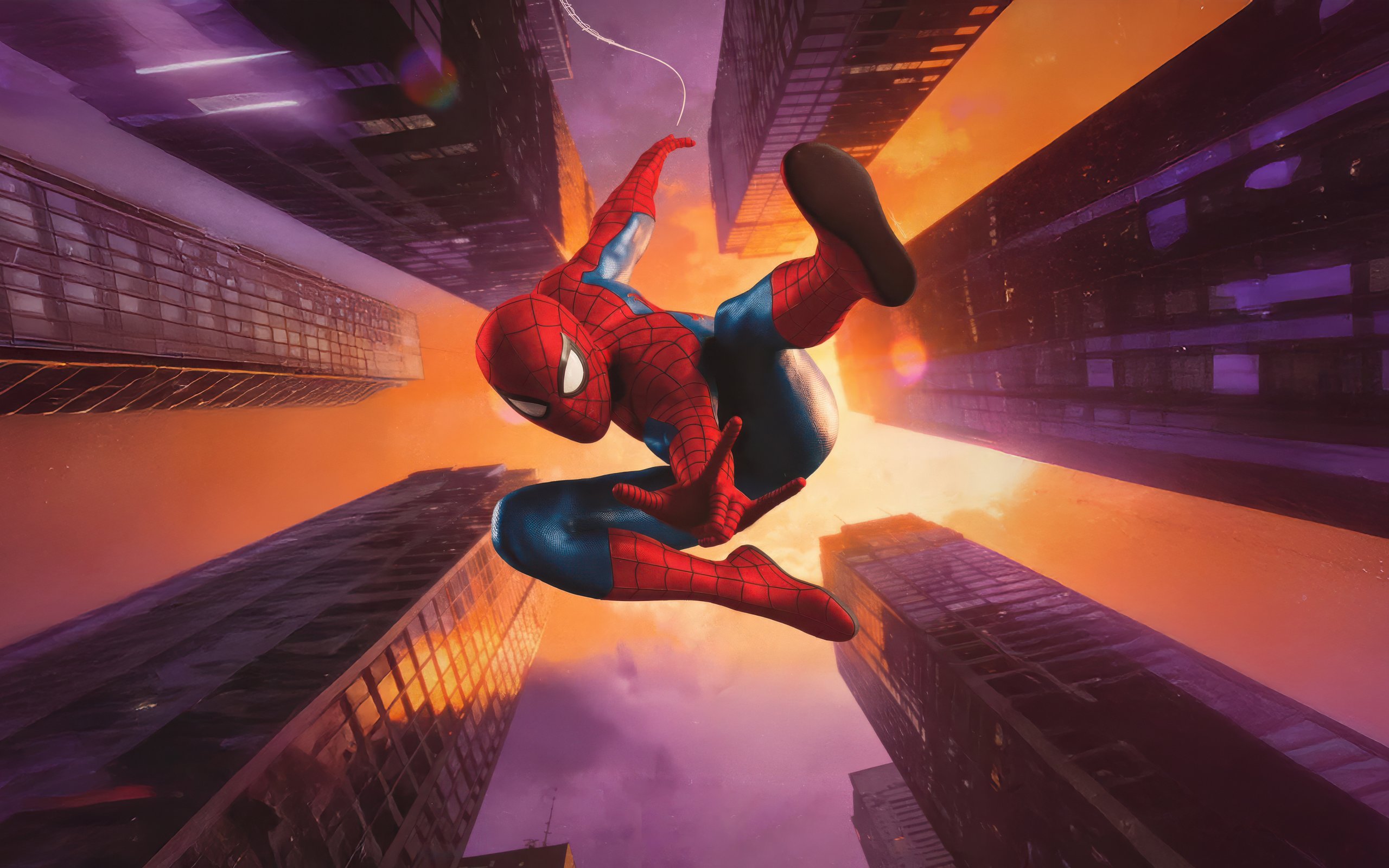 Spider-Man jumping between skyscrapers - WQXGA and for Apple MacBook Air 13 wallpapers in 2560x1600 resolution