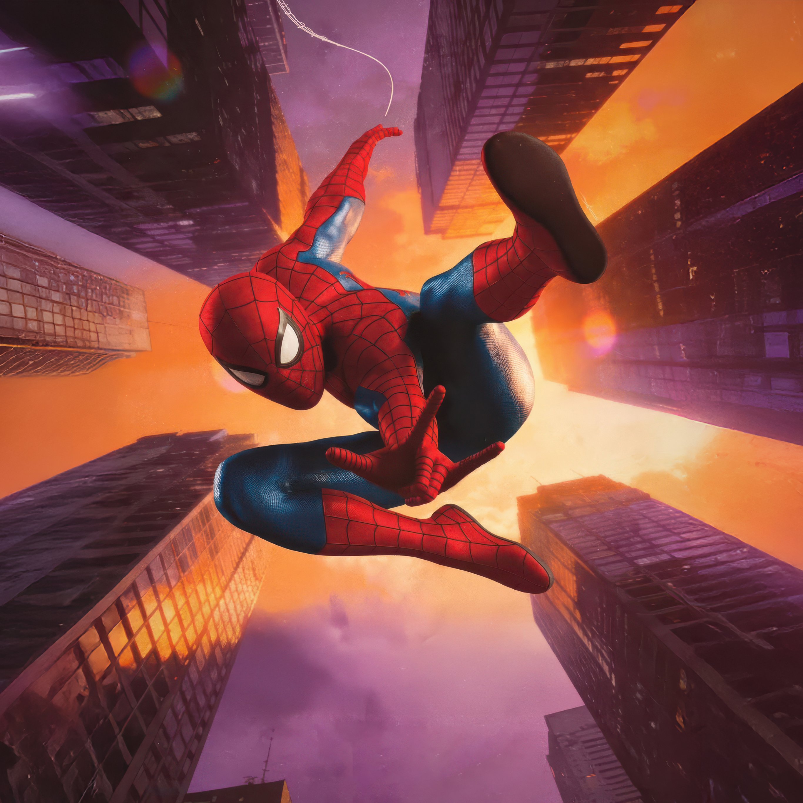 Spider-Man jumping between skyscrapers - Wallpapers for iPad Pro 12.9″ in 2732x2732 resolution