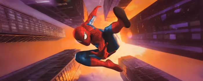 UltraWide 21:9 обои движение (2560x1080): Человек-паук, Marvel, супергерой, небоскрёбы