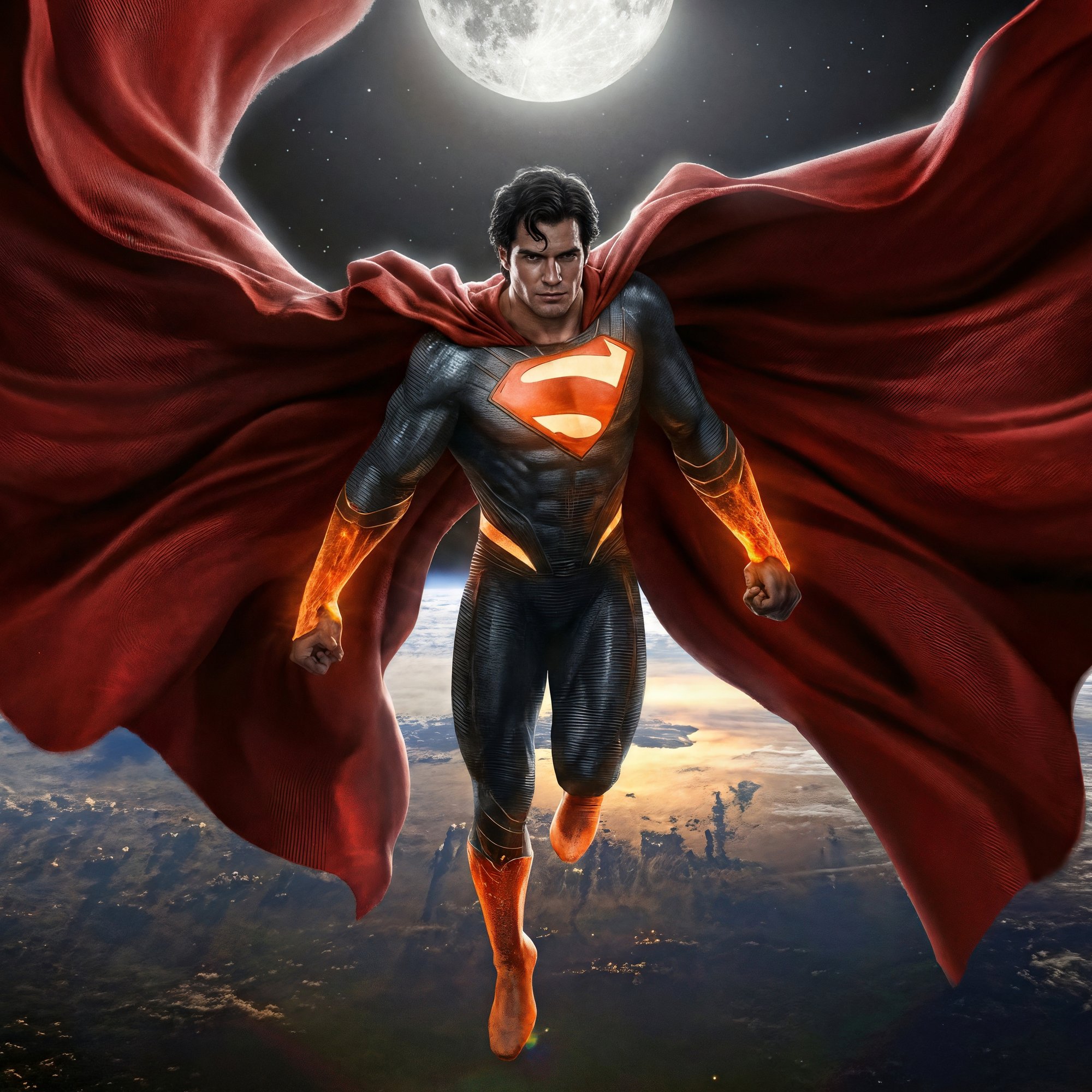 Superman is flying over the Ground - Wallpapers for Samsung/Xiaomi in 2000x2000 resolution