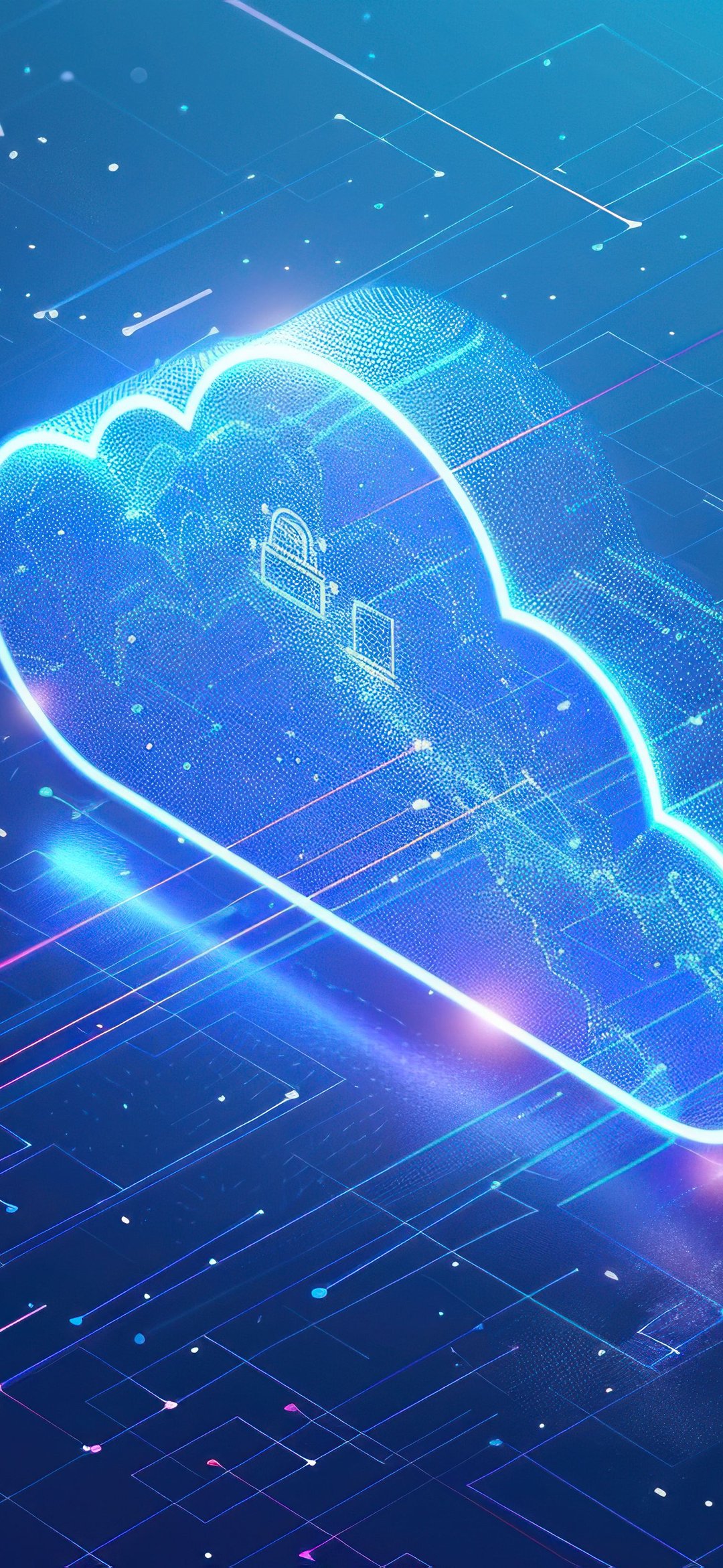 Digital cloud with network data - Wallpapers for iPhone 12 mini/13 mini, Samsung Galaxy S24/S24 FE/S25/S25 FE/S26/A55/A56/A35/A26/A16/M15, Xiaomi, Sony Xperia in 1080x2340 resolution