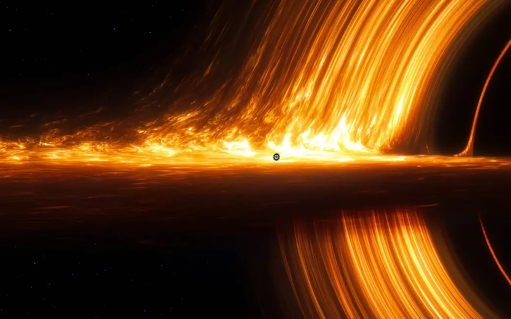 Gargantua Black Hole and Spaceship — desktop and phone wallpaper, free download