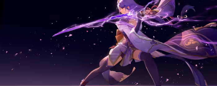 UltraWide 32:9 обои молния (3840x1080): Райден Сёгун, Genshin Impact, молния, бой