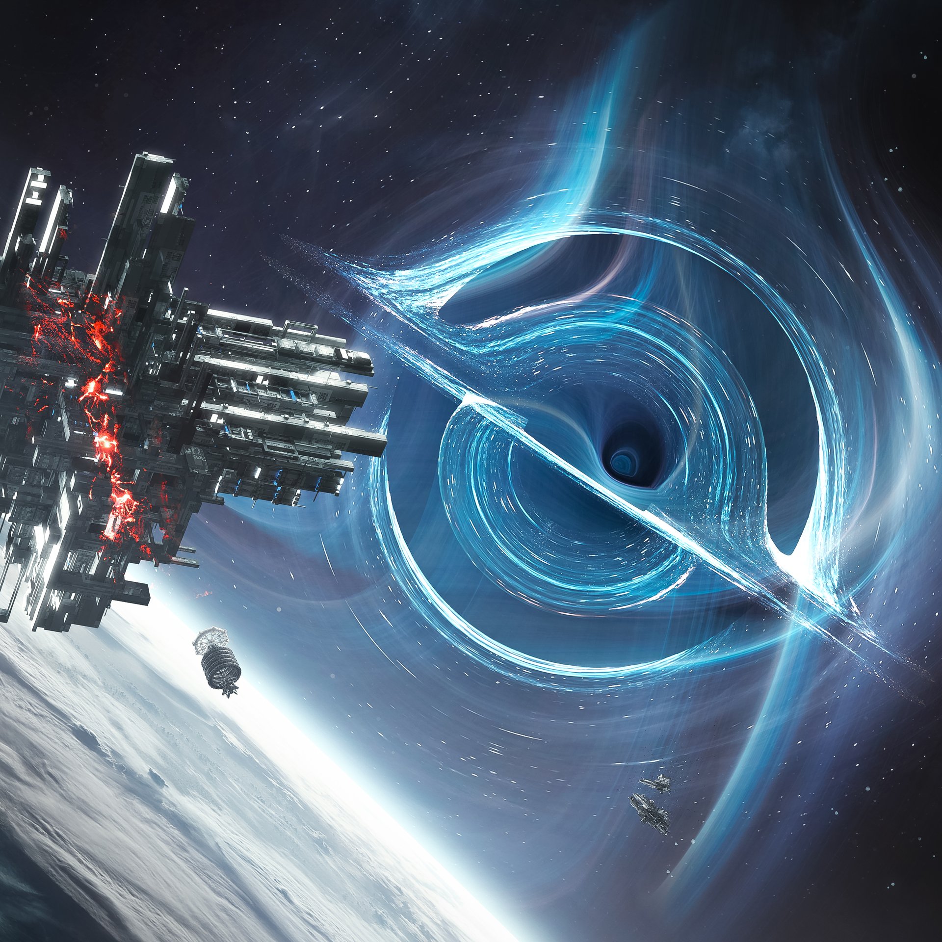 Space station near a black hole - Wallpapers for Samsung Galaxy Tab in 1920x1920 resolution