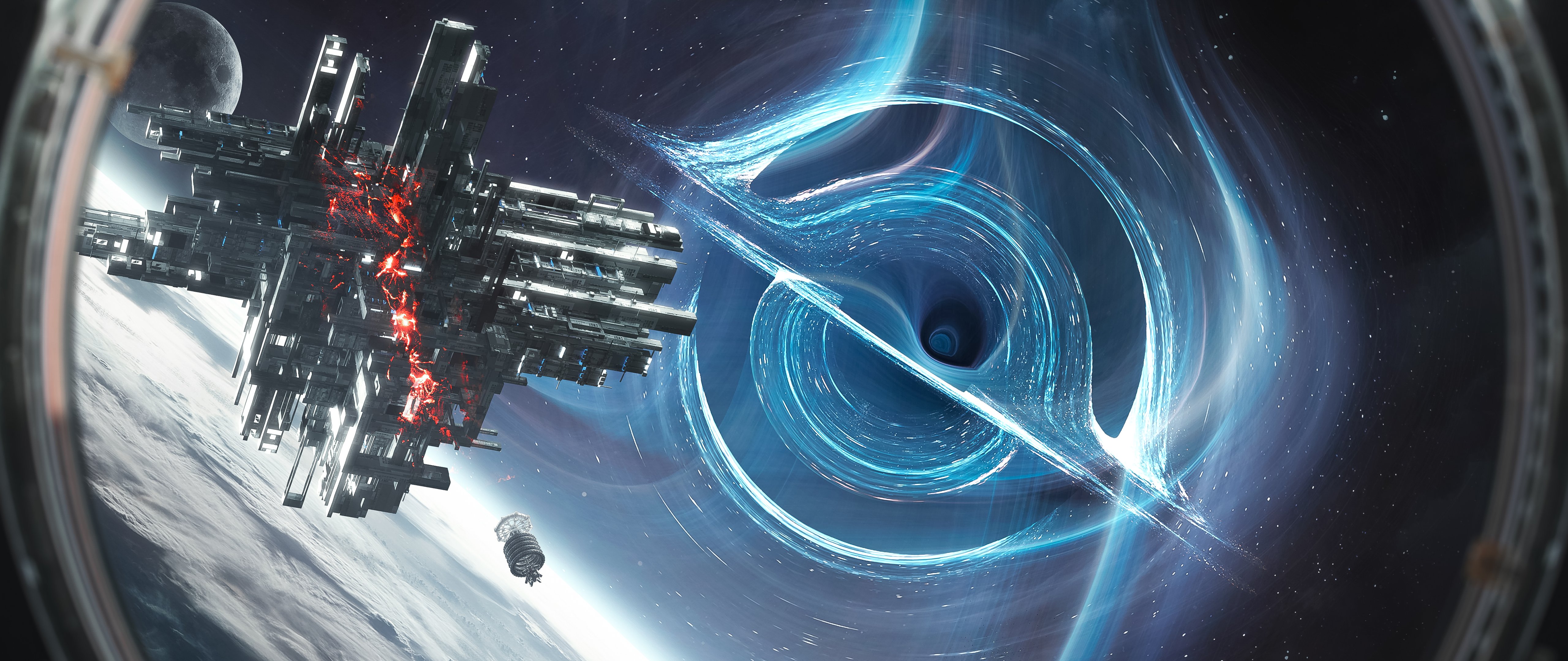 Space station near a black hole - 5K2K UltraWide 21:9 wallpapers in 5120x2160 resolution