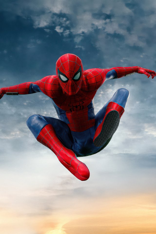 Spider-Man jumping in the sky - Wallpapers for iPhone 4/4S in 640x960 resolution