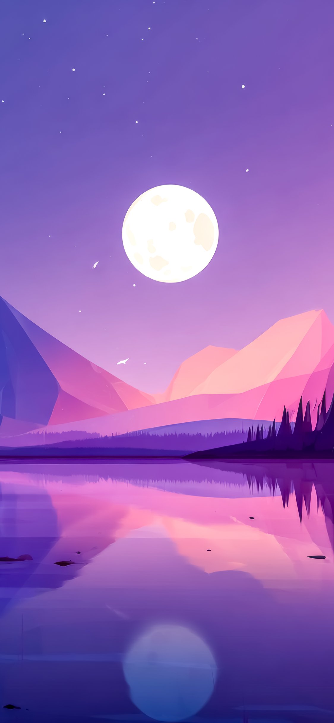 Low poly mountains lake under the moon - Wallpapers for iPhone X/XS/11 Pro in 1125x2436 resolution