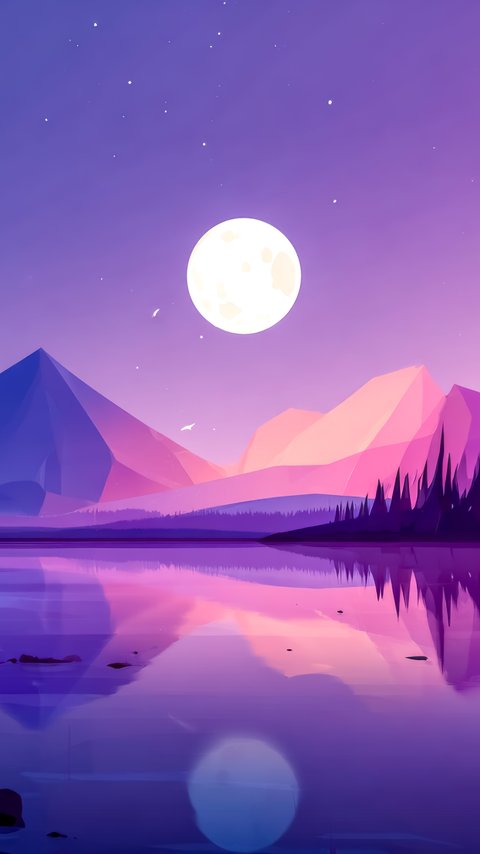 Low poly mountains lake under the moon - Wallpapers for LG/ASUS in 480x854 resolution