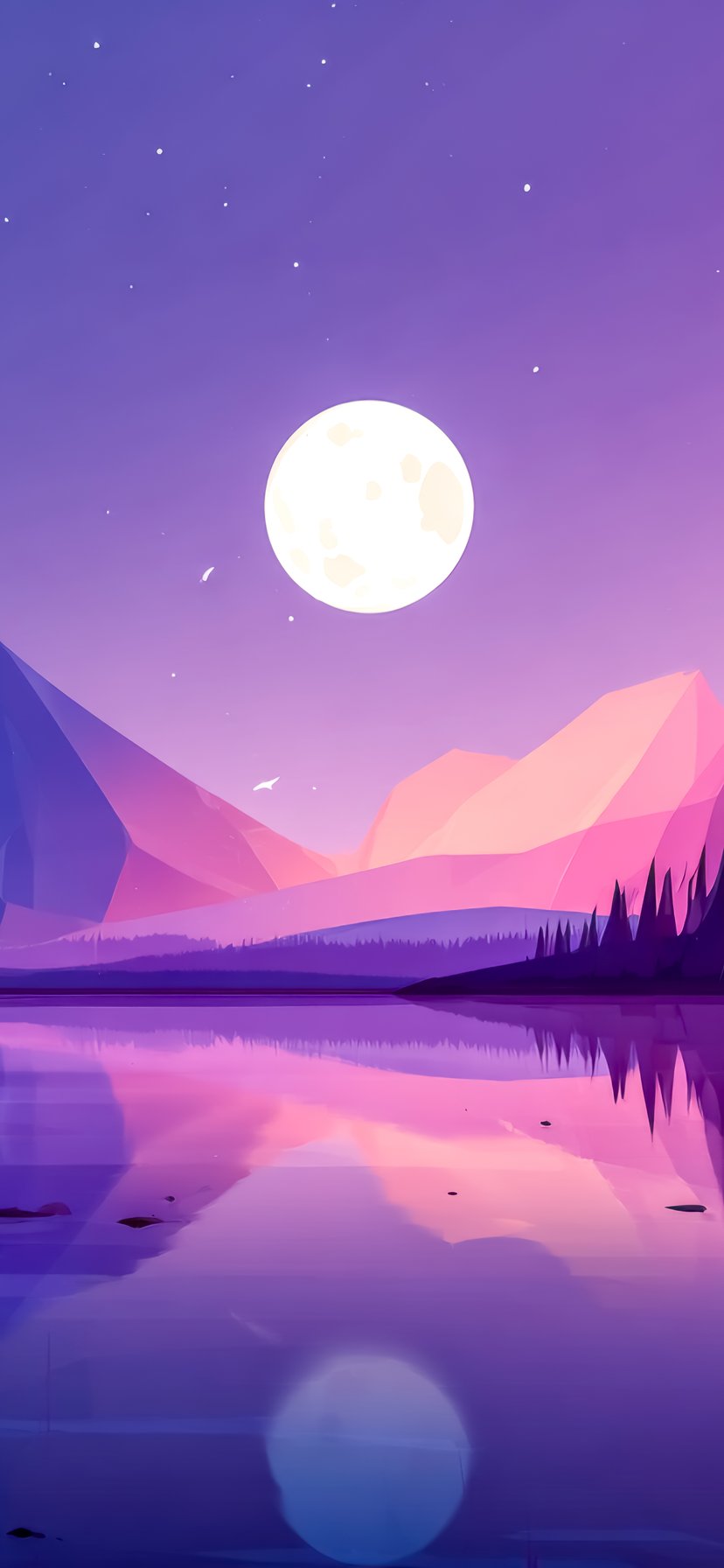 Low poly mountains lake under the moon - Wallpapers for iPhone 11/XR in 828x1792 resolution
