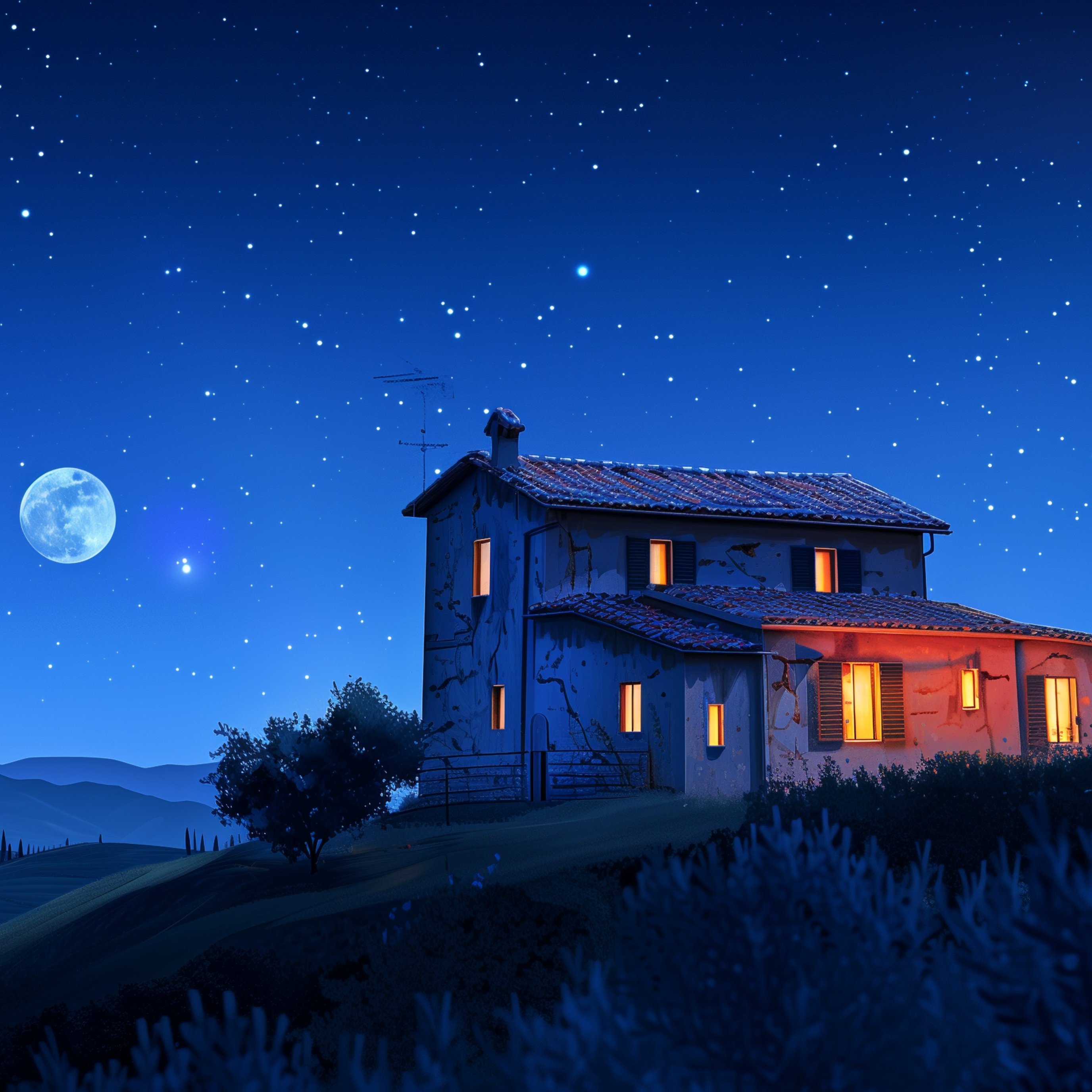 Rural hut under the starry night sky - Wallpapers for iPad Pro 13″ in 2752x2752 resolution