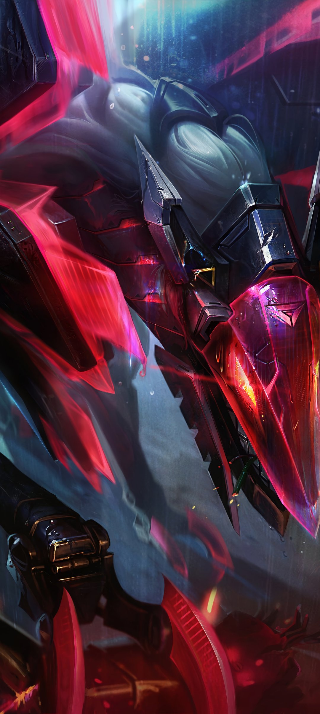Naafiri from League Of Legends in cyber armor - Wallpapers for Samsung Galaxy A13/A14/A53, Realme 12 Pro 5G, POCO M5 in 1080x2408 resolution