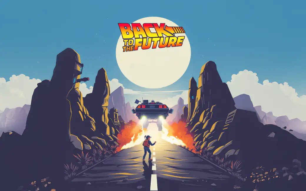 Flying DeLorean from Back to the Future — desktop and phone wallpaper, free download