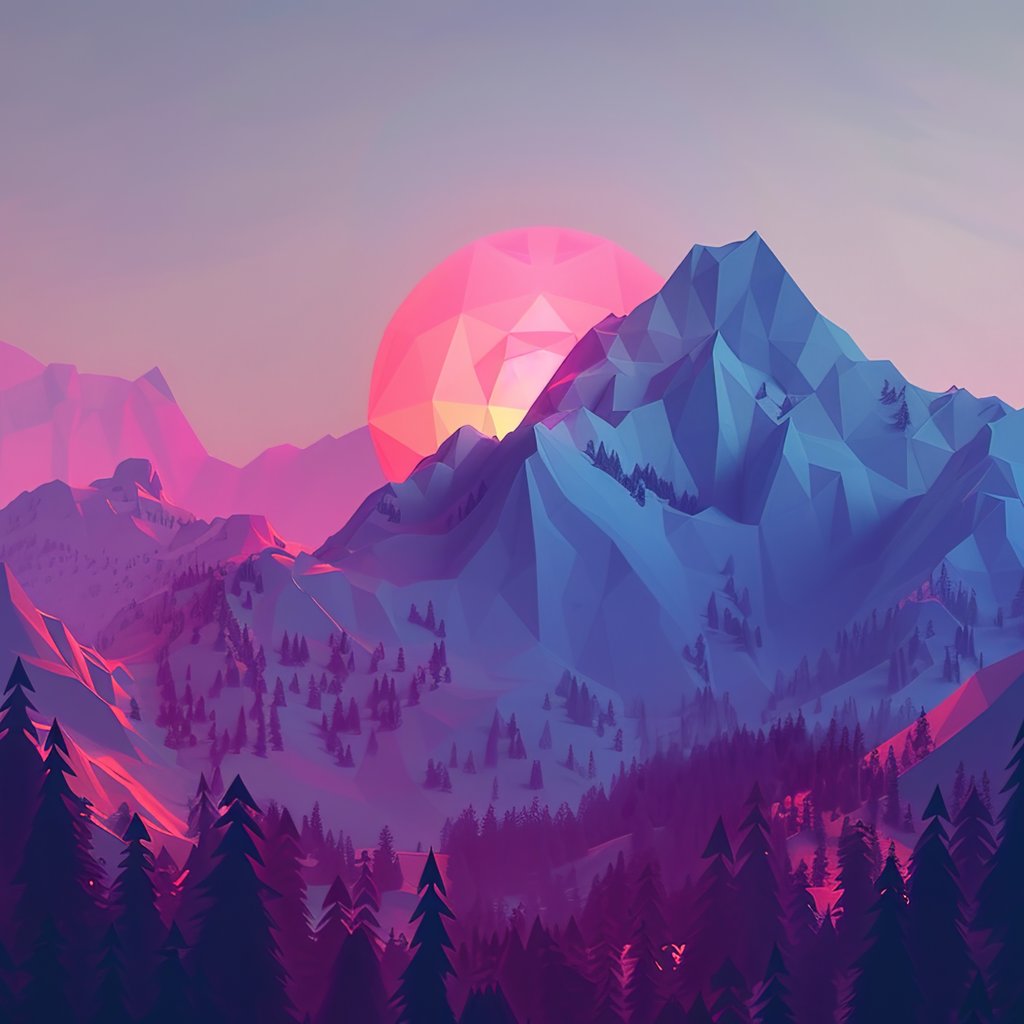 Low poly mountains at sunset - Wallpapers for Apple iPad 1 in 1024x1024 resolution