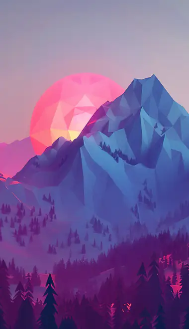 Wallpapers for HTC/BlackBerry (480x640): low poly, mountains, forest, sunset